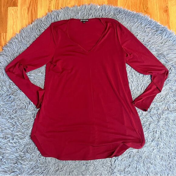 Franne Golde Burgundy Red Slinky Long Sleeve Top Size L - Picture 1 of 5